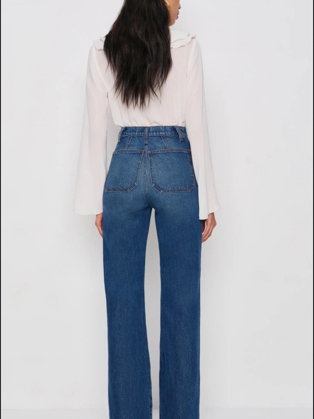 Reformation Alyssa Stretch High Rise Wide Leg Long Jeans size 26 patch pockets - Picture 3 of 10